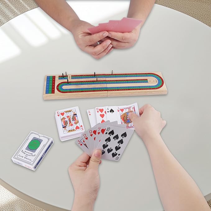 GOTHINK Cribbage Board Game Set w/Storage - 9 Metal Pegs, 2 Decks of Playing Cards, 3-Track Folding Wooden Board Games for Adults & Kids - 2-4 Player Games - Ideal for Family Game Night, Travel