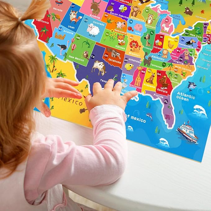 Puzzles for Kids Ages 6-8 and 8-10 – 200 Piece USA Map Jigsaw Puzzle – Educational Learning Toy for Boys and Girls