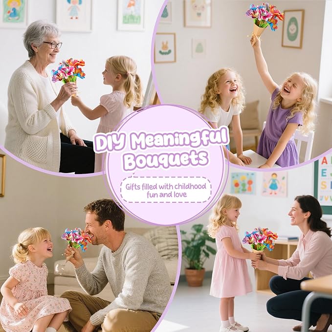 DIY Flower Craft Kit, Fabric Flower Bouquets Toys, DIY Craft Kits Toys Flowers Making Kit for Kids, Creative Christmas Birthday Gifts for Girls