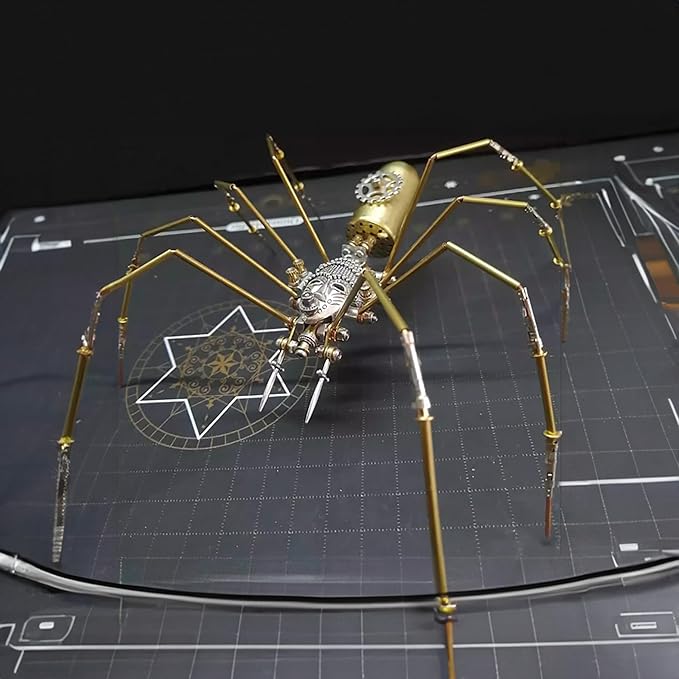 3D Steampunk Mechanical Insect Puzzle Kit - DIY Metal Assembly Model for Adults, Unique Retro Brass Sculpture Craft for Home Office Decoration (Frons Spider)