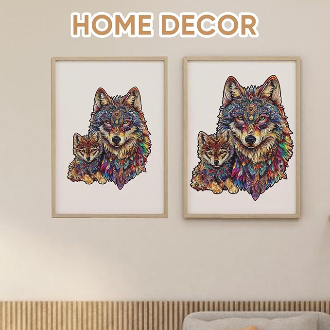 Ruikiyart Wooden Puzzles for Adults, 5MM 200 Pieces Wolf Family Wooden Jigsaw Puzzles, Animal Unique Shaped Puzzle Gifts for Adults and Kids on Thanksgiving, Family Puzzle Games (9.8"*12")