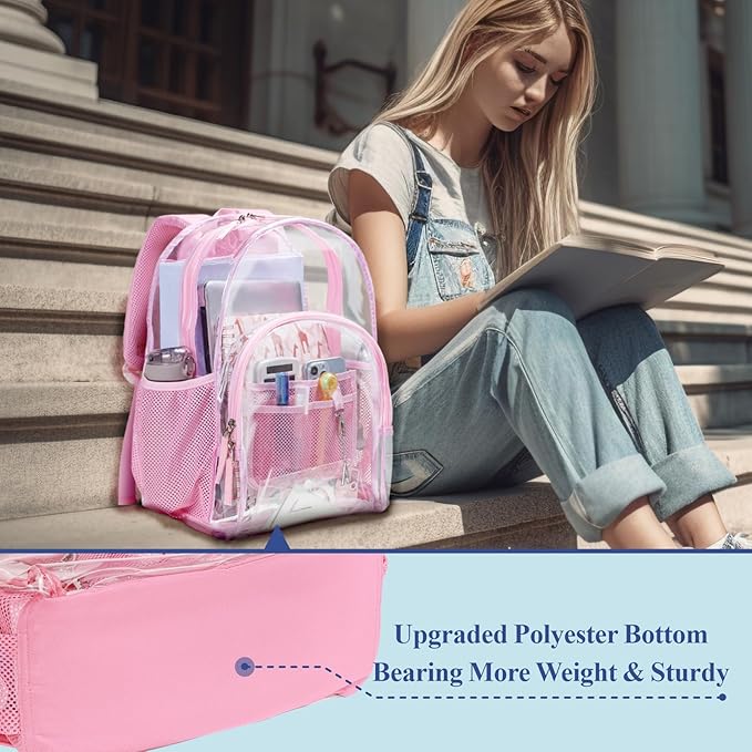 PACKISM Clear Backpack - 17 inch Heavy Duty Clear Backpacks for School, Large Transparent Bookbag for Students (Age 12+)