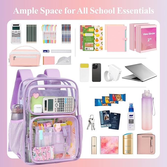 PACKISM Clear Backpack for School - 17 inch Large Heavy Duty Clear Bookbag, See Through PVC Backpacks (for age 12 above)