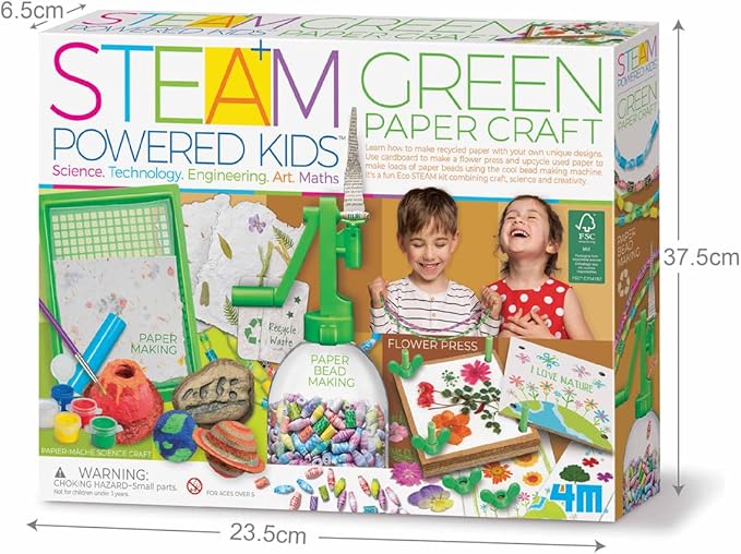 4M - STEAM Green Paper Crafts - Make Recycled Papers, Flower Pressing Art - Eco-Friendly STEAM Craft Paper Kit for Kids Ages 5+ - Learn Sustainability Through Creative Activities
