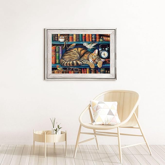 Cat Sleeping On The Bookshelf 1000 Piece Puzzle for Adults, Cats Library Jigsaw Puzzle, Funny Kitten Bookshelf Puzzles 1000 Piece, Challenging Puzzles for Friends Family Game Nights