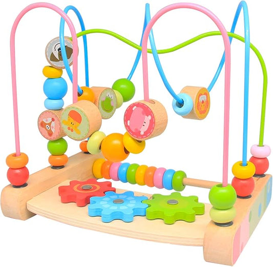 Bead Maze for Babies 6-12 Months,Wooden Educational Abacus Beads Circle Toddler Toys - Colorful Roller Coaster Activity Game,Great Gift for Babies Toddlers Girls and Boys