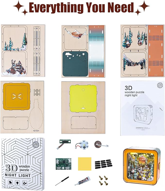 3D Puzzle Nightlight-DIY LED Light Wooden Puzzle-Art Lamp and Craft Kits for Kids and Adults-Birthday Gifts Toys-Home Desk Decor Family Game (Christmas Eve)