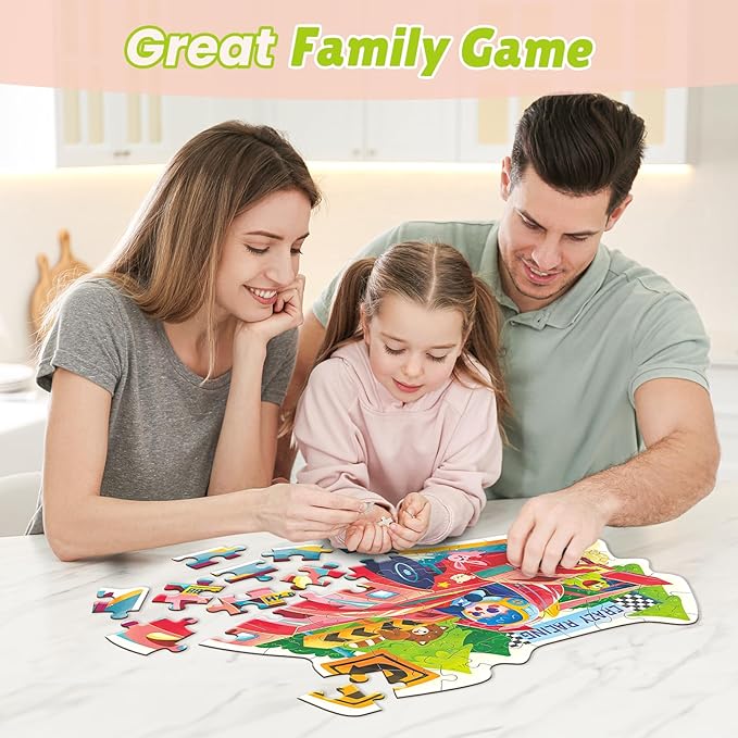 ELX 55 Piece Crazy Racing Jigsaw Puzzle for Kids 3+, Large Floor Puzzle for Preschool Learning with Storage Bag, Educational Toy Gift Birthday and Christmas for Boys Girls