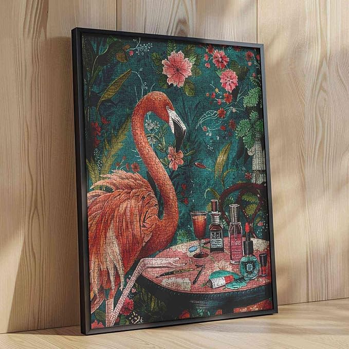 Funny Animal Flamingo Manicure Jigsaw Puzzle 1000 Pieces Puzzles for Adults, Bohemia Floral Tropical Plant Art Puzzle for Challenging Family Activity Games DIY Crafts Puzzle for Home Decor Gifts