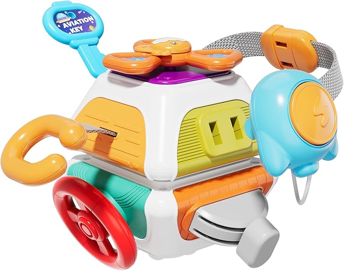 Baby Busy Board Cube, Toys for Boy Girl, Montessori Travel Toys for Toddlers, Learning Fine Motor Skills| Birthday Gifts for Infant Boys Girls (10-in-1 Busy Cube)