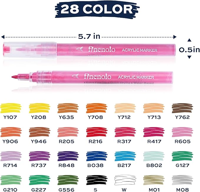 28 Colors Acrylic Paint Markers with Free Sketchbook, Perfect for Rock Painting, Ceramic Mug Customization, Fabric Art, Glass Decoration & Wood Crafts, Water-Based, Quick-Drying, Non-Toxic