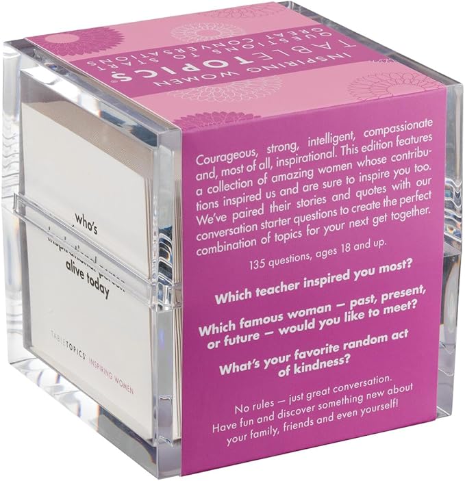 TableTopics Inspiring Women Question Card Game - 135 Conversation Starter Cards with Inspirational Quotes and Prompts for Discussions About Female Role Models, Perfect for Girls’ Nights