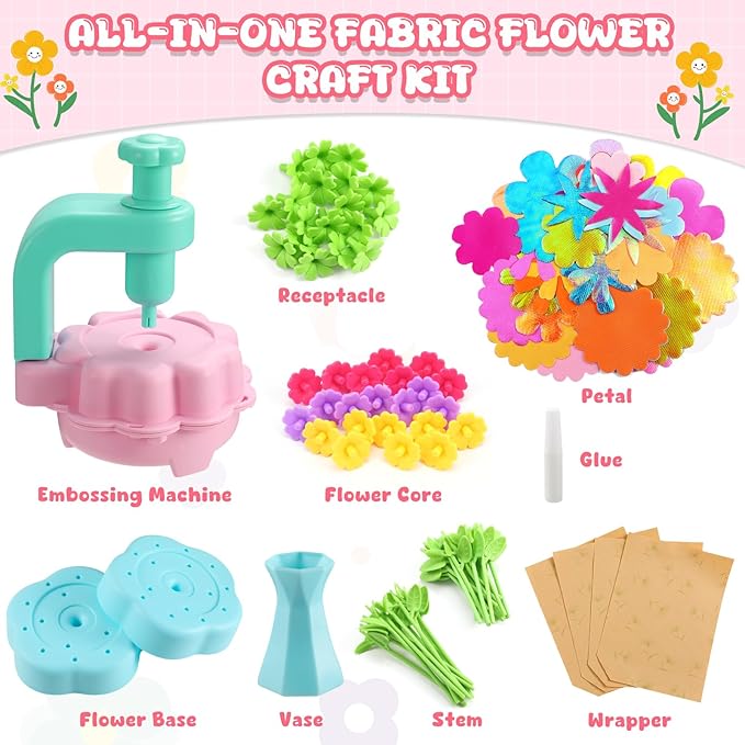 DIY Flower Craft Toys for Kids Girls Ages 4-8 6-8 8-12Birthday Gift, Fabric Flower Bouquets Toys Arts & Crafts for 4 5 6 7 8 Year Toddler Girl, Educational Activity Preschool Family Day Creative Gifts