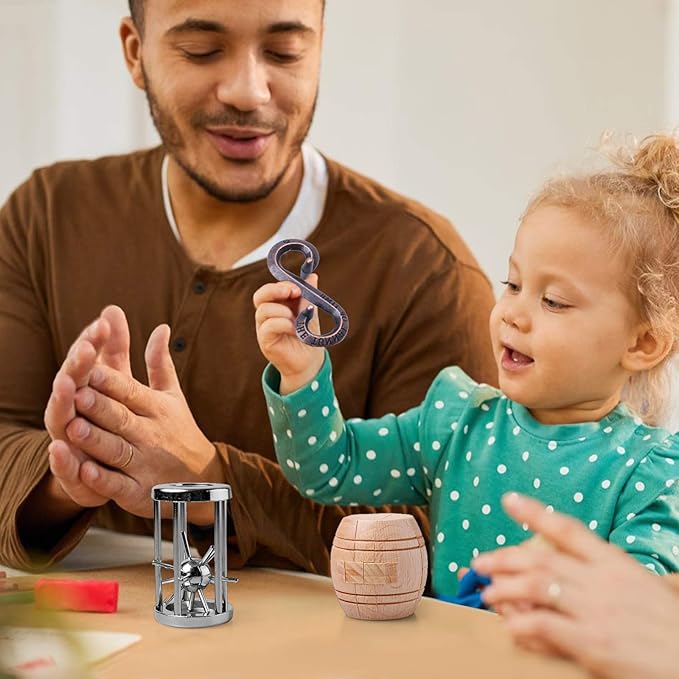 Brain Teaser Puzzle Unlock Interlock Puzzle IQ Test Toy 3D Wooden and Metal Brain Teaser Toy Puzzles for Kids Teen and Adults