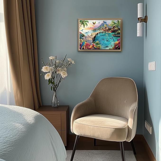 GLOBLELAND 300Pcs Tropical Oasis Wooden Jigsaw Puzzles for Adults 11.22x15.16inch Colorful Water City Wood Puzzles Holiday Birthday Gifts