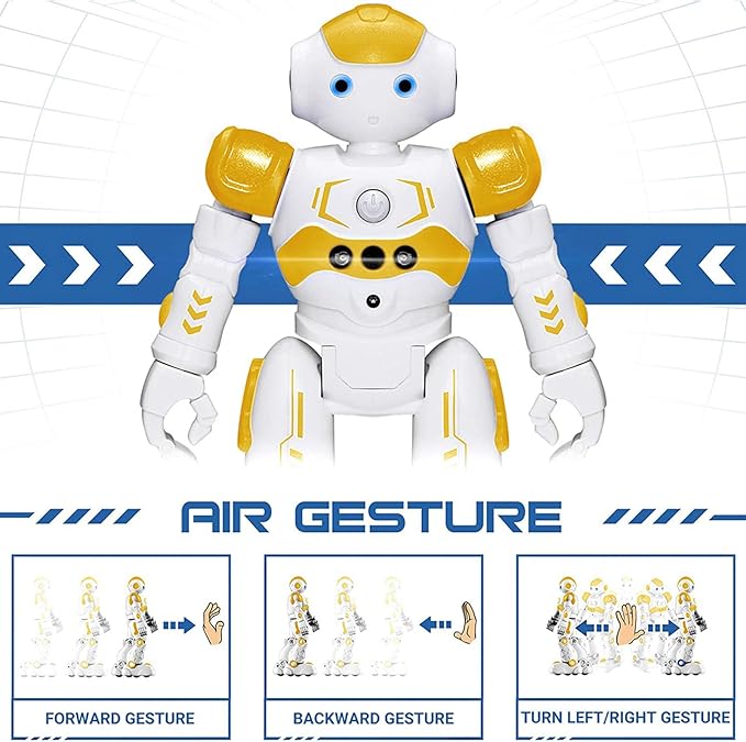 KingsDragon RC Robot Toys for Kids, Gesture & Sensing Programmable Remote Control Smart Robot for Age 3 4 5 6 7 8 Year Old Boys Girls Birthday Gift Present,Yellow