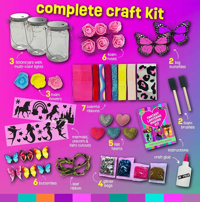 Light-up Unicorn Fairy & Mermaid Lanterns Craft Kit – Christmas Gifts for 8 9 10 11 12 Year Old Girls - Creative Art Girl Toys 8-10 Years Old and Up - Craft Kits for Girls Ages 8-12 - Tween Gift Ideas