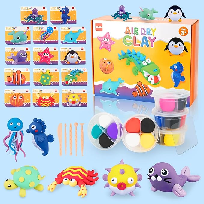 Air Dry Clay for Kids,Modeling Clay Kit,14 Species of Marine Life DIY Molding Clay Art Crafts Set,Ultra Light & Soft,Safe Non-Toxic,Toys Gifts for Age 4 5 6 7 8+ Years Old Boys Girls Kids