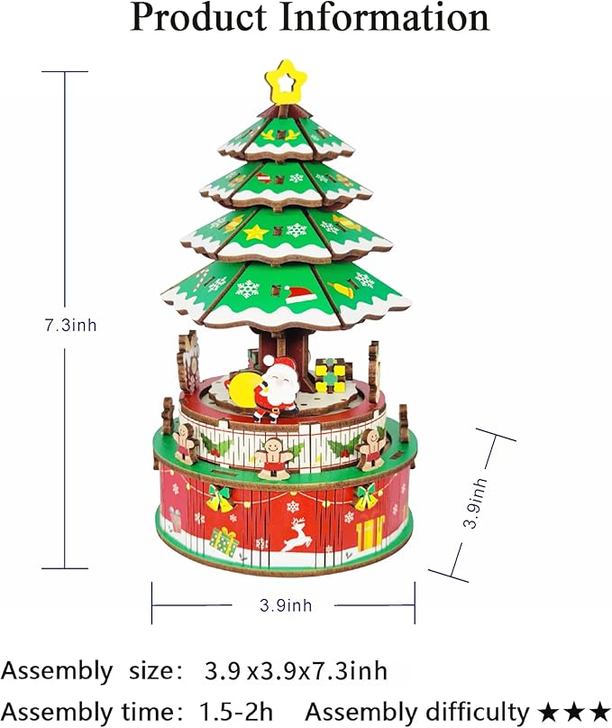 3D Puzzles for Adults Christmas Tree DIY Rotating Music Box Kit Mechanical Model Boys and Girls Birthday Gifts（Christmas Tree ）