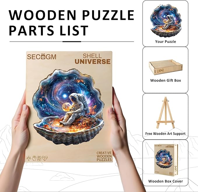 Wooden Puzzles for Adults - 200 Pieces Wooden Puzzle Shell Universe - Unique Animal Shape Wood Cut Puzzles - Eco-Friendly Home Office Decor (M-11.4 * 11.3in)