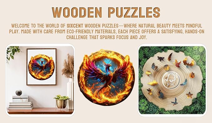 Wooden Jigsaw Puzzle, 200-500 Pieces Unique Shape Animal Puzzle, for Adults & Kids, Birthday Gift Family Game, Decorative Puzzle, Unique Gift (Aether Phoenix, 200 PCS)