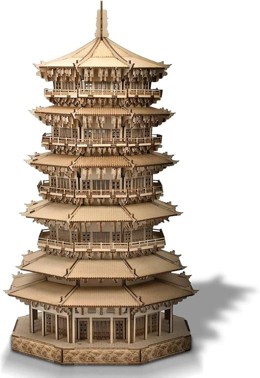3D Wooden Puzzles for Adults - Wooden Pagoda 3D Puzzle, Creative Crafts for Adults, Birthday Christmas Party Favors, Home Decor Gift - Six-Storied Pagoda with LED Light (1287pcs)