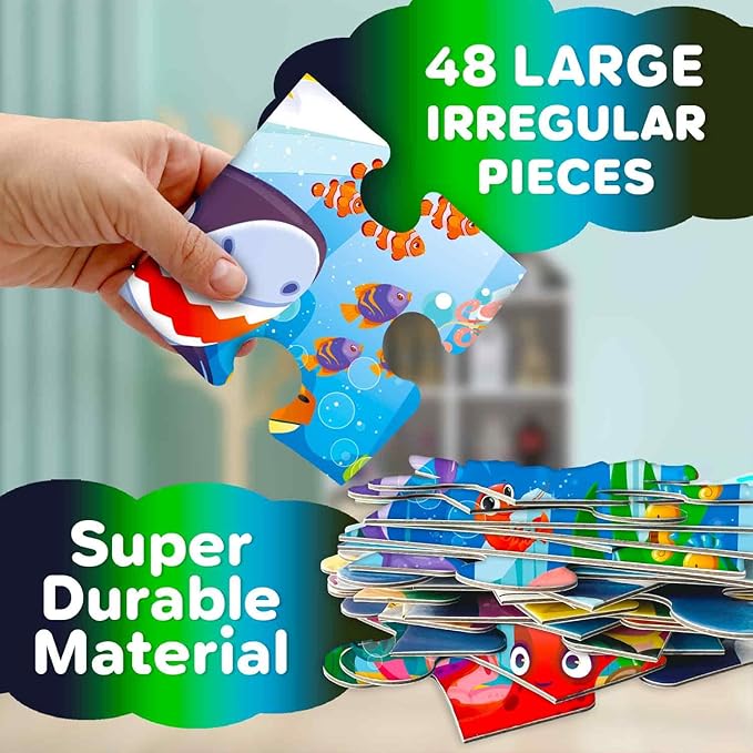 QUOKKA Floor Puzzles for Kids Ages 4–8 – 2x3 FT Giant Glow in The Dark Jigsaw – 48 Large Pieces – Deep Sea Adventure Scene – Montessori Toy with Gift Box – Fun Learning Activity
