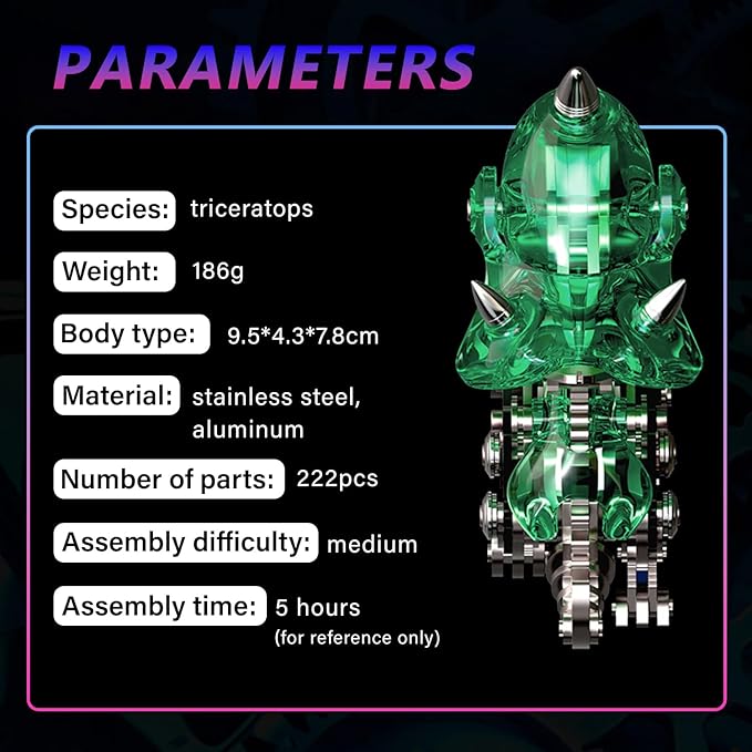 3D Metal Puzzles,3D Metal Puzzle for Adults,Mechanical Dinosaur Model Kit Triceratops,Steel 3D Puzzles Stainless Steel Ornaments for Adults Home Decor Art Craft Gifts Toys.