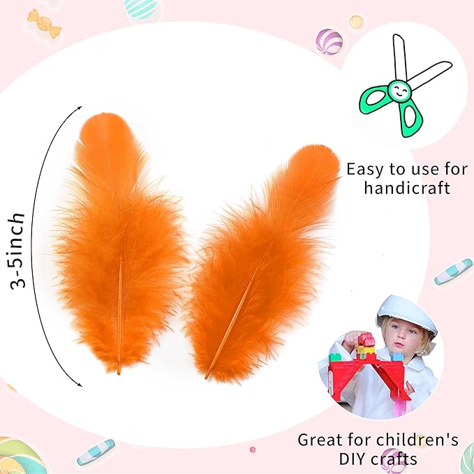 Soarer 300pcs Orange Rooster Feathers Bulk - 3-5inch Craft Feathers for Wedding Home Party, Dream Catcher Supplies and DIY Crafts(Orange)
