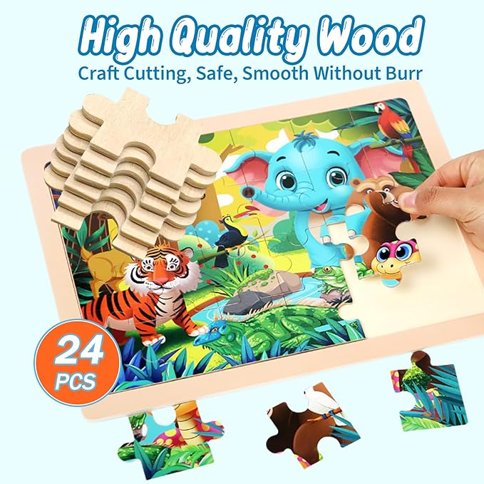 Puzzles for Kids Ages 4-6, 4 Packs Wooden Jigsaw Puzzles for Toddlers 3-5, Preschool Educational Puzzles Boards Toys Gifts for 3 4 5 6 Boys Girls