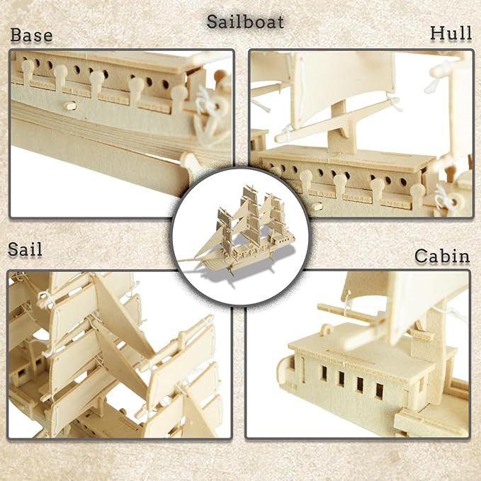 3D Puzzles for Kids, Felt Sailboat 3D Puzzle, DIY Model kit, Felt Handmade Ornaments, Sailboat 3D Puzzle