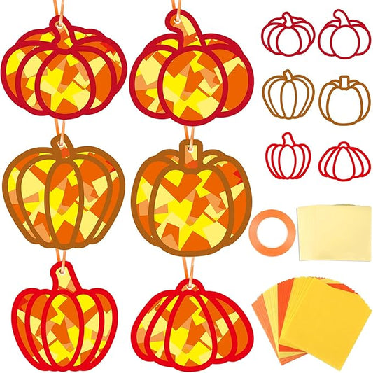 36 Set Fall Pumpkin Suncatchers Crafts for Kids DIY Autumn Window Tissue Paper Crafts Kit Thanksgiving Pumpkin Hanging Decor for Fall School Home Activity Art Project Birthday Party Favor Gift