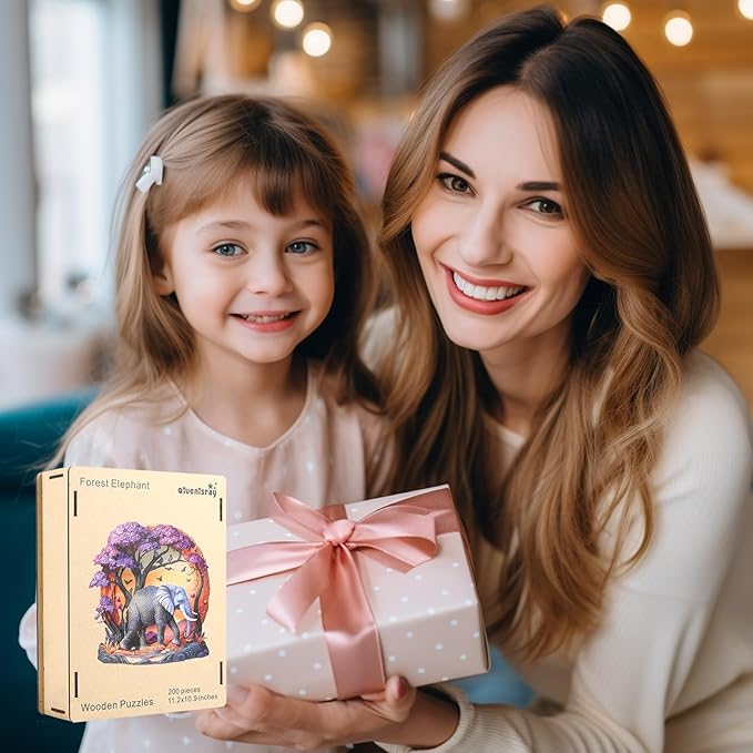 Wooden Puzzle for Adults 500 Pcs, 3D Vision Effect Elephant Forest Puzzle Unique Shape Advanced Jigsaw Puzzle, Challenge Wooden Jigsaw Puzzle for Family Game (16.9 x 16.4 in)