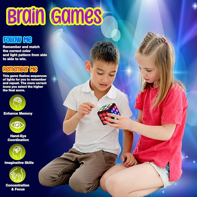 Electronic Brain & Memory Game Cube - Fun Toy Gift Ideas for Ages 6-12+ Year Old Boy & Girl - Cool Toys for Boys and Girls - Handheld Games Gifts for Kids and Teens