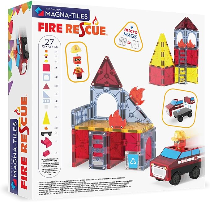 MAGNA-TILES Fire Rescue 27-Piece Magnetic Construction Set, The Original Magnetic Building Brand