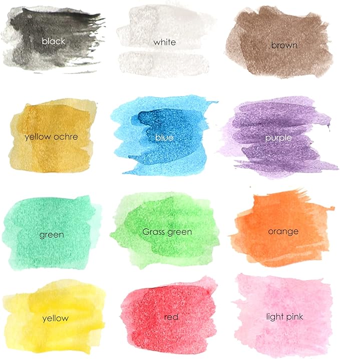 2 Pack Watercolor Paint Set 12 Vivid Colors Includes Watercolour Mixing Palette and 2 Brushes, Perfect For Artists, Beginner Painters, Kids and Adult Painting