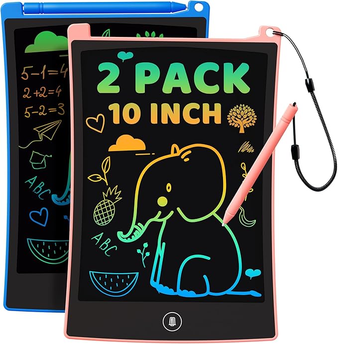 KOKODI 2 Pack 10 Inch LCD Writing Tablet for Kids, Colorful Doodle Board Erasable Drawing Pad, Educational Learning Toys Birthday Gifts for Boys Girls Ages 3 4 5 6 7 8 (Blue & Pink)