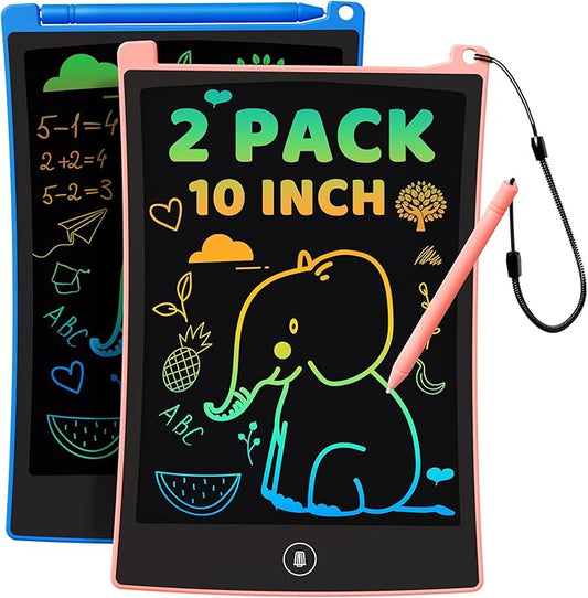 KOKODI 2 Pack 10 Inch LCD Writing Tablet for Kids, Colorful Doodle Board Erasable Drawing Pad, Educational Learning Toys Birthday Gifts for Boys Girls Ages 3 4 5 6 7 8 (Blue & Pink)