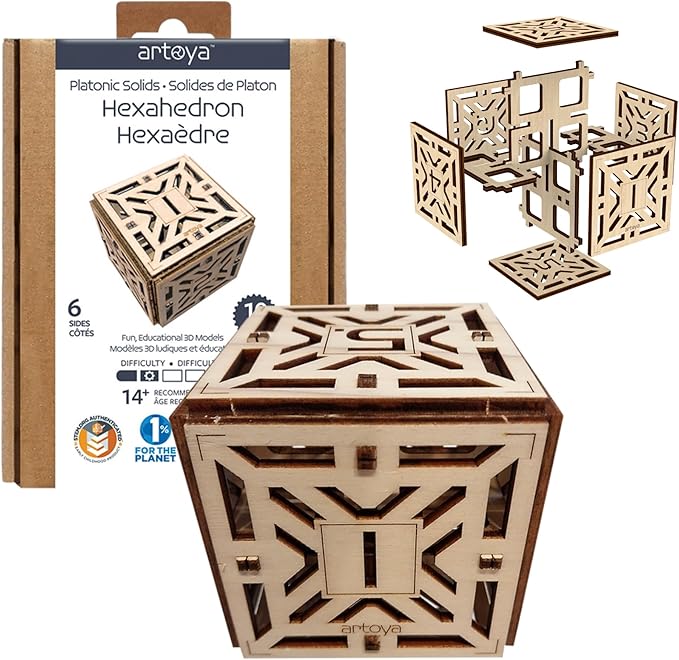 3D Wooden Puzzles for Teens & Adults – Smart Brain Teaser Puzzles, Wood Models, Creative & Educational Fun, Sustainable Materials, Ages 14 and Up Hexahedron D6