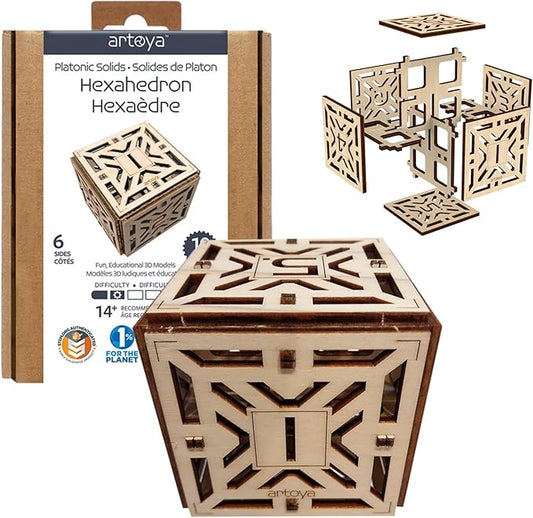 3D Wooden Puzzles for Teens & Adults – Smart Brain Teaser Puzzles, Wood Models, Creative & Educational Fun, Sustainable Materials, Ages 14 and Up Hexahedron D6