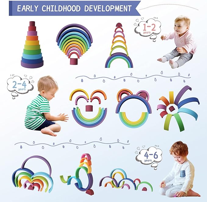 MCGMITT Rainbow Stacking Toy, Silicone Rainbow Stacker for Toddlers, Montessori Nesting Blocks, Building Creative Color Shape Matching Toy Set, 10 Layers (Purple)