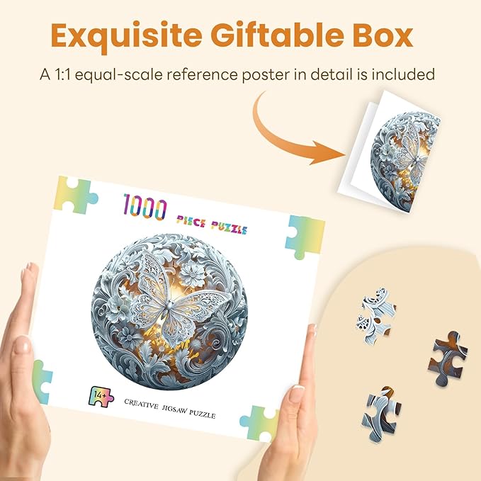 Masseruon 1000 Piece Puzzle for Adults, 26.6 * 26.6in Butterfly Puzzle for Adults, 1000 Pieces Flat Puzzles with 3D Visual Effect When Completed, Puzzles Gift for Women Men