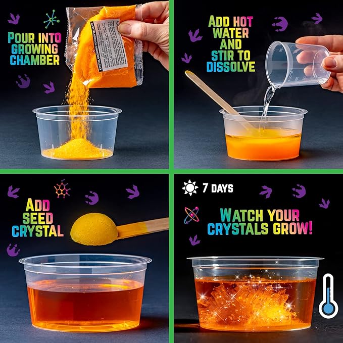 Original Stationery Dinosaur Crystal Growing Kit - Multicolor, 17-Piece, Ages 7 & Up - DIY Science Terrarium Kit with Moss & Dino Figures - Grow Your Own Crystals - Boys Birthday Gifts