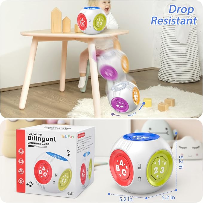 Bilingual Educational Toys for 1 Year Old Boy Girl, Musical Learning Cube Baby Toy 6-9-12-18 Month, Christmas Birthday Gift for 1 Year Old Boy Girl