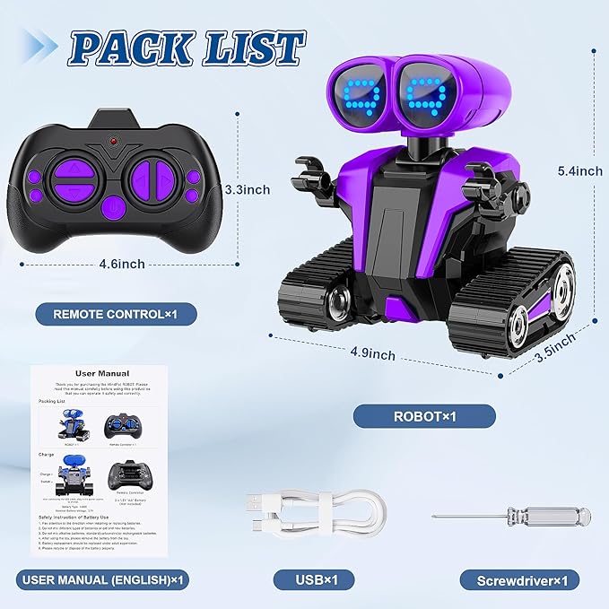 Robot Toys for Boys Girls with Auto-Demonstration Robots for Kids Remote Control Rechargeable Emo Robot with LED Eyes Age 3 Years and Up Purple