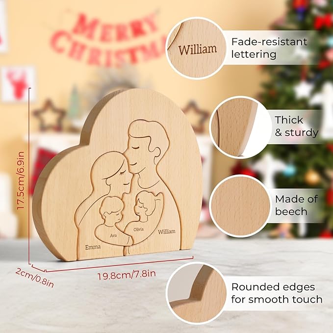 Family Puzzle, Personalized Wooden Puzzles with 2–5 Names, Fathers Day Birthday Anniversary Wedding Gifts for Women Men, Customized Home Decor Housewarming Gifts for Parents Couple