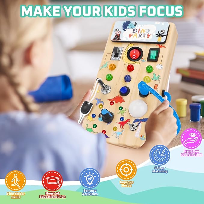 Montessori Busy Board,Montessori Toys for 1-3 Years Old,Baby Sensory Board,Preschool Learning Activities,Wooden Toys for Toddler,Christmas & Birthday Gift for Boys & Girls