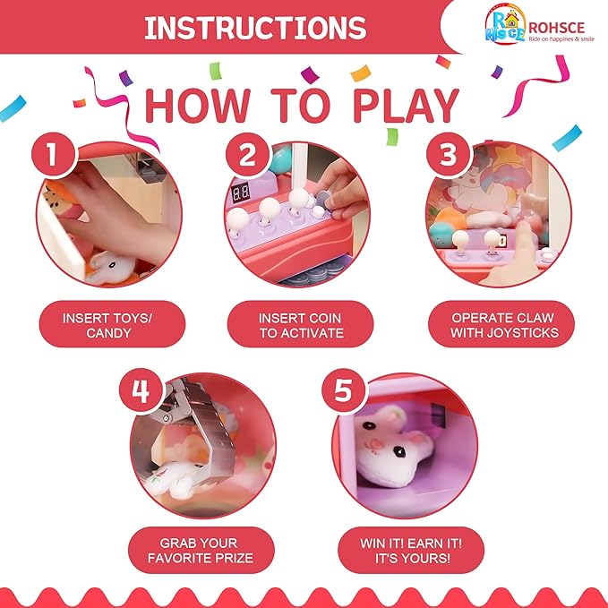 Claw Machine for Kids, Mini Vending Machine Toys for Girls, Arcade Game Toy for Ages 8-13, Electronic Claw Game Machine for Party with Lights Sound, Birthday Gifts for Ages 4+