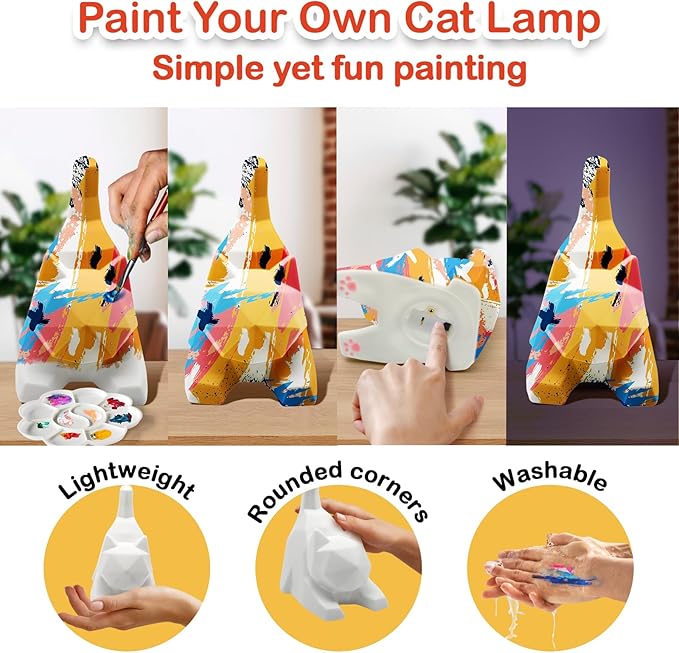 Goodyking DIY Cat Night Light Art Kit - 2pcs, Painting Set for Kids Ages 4-12, Cat Craft Gift