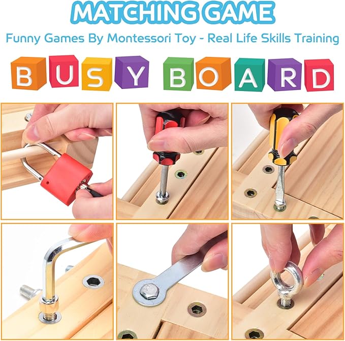 Montessori Screwdriver Board -Lock and Key Toy Set for Kids, Storage Wooden Tools Preschool Toys for 3 4 5 +Year Old, Fine Motor Skills Toys